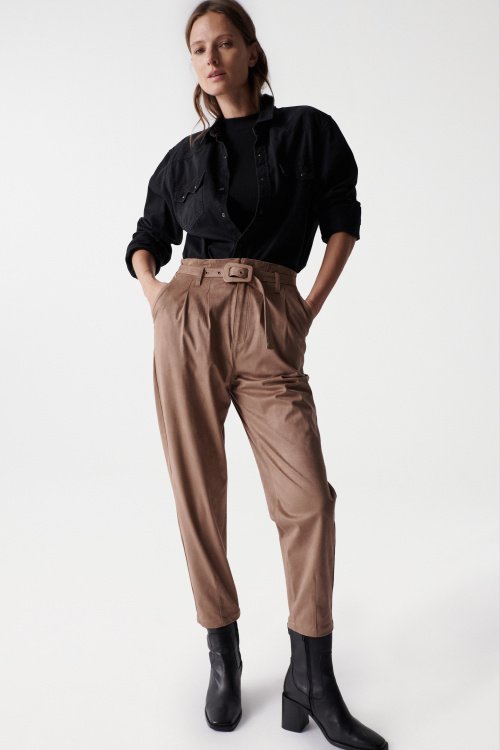 BAGGY SUEDE TROUSERS WITH BELT