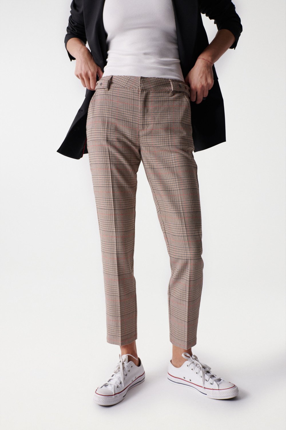 CROPPED SLIM CHINOS WITH Checked pattern - Salsa