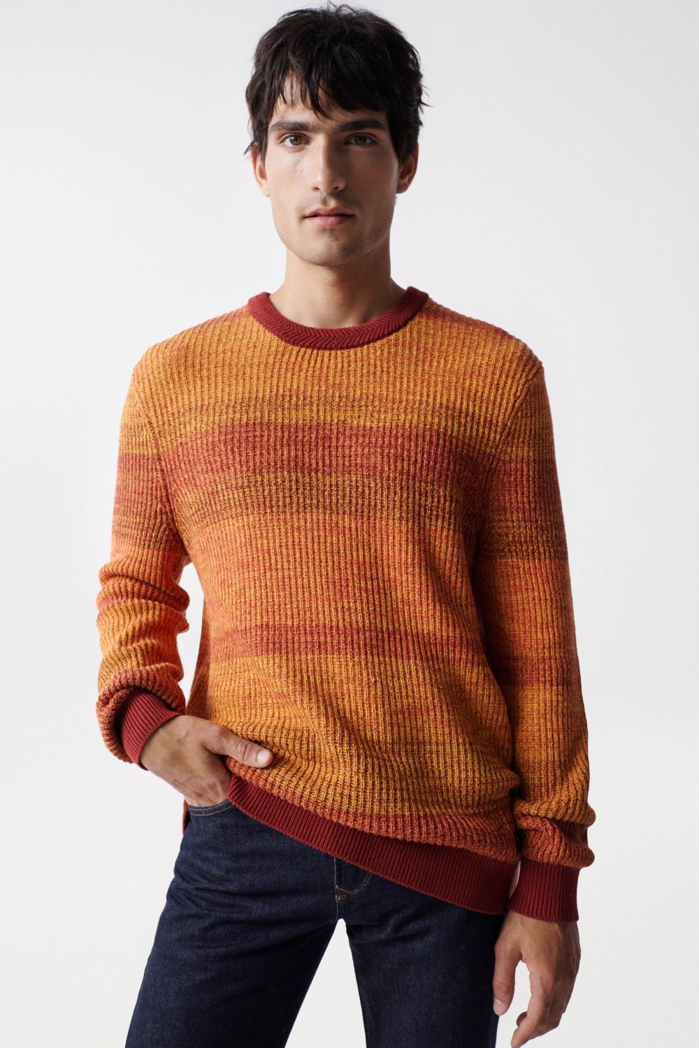 KNITTED JUMPER WITH DEGRAD STRIPES - Salsa