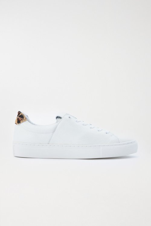 Leather trainers with animal print detail