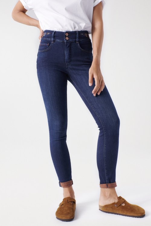 SKINNY PUSH IN SECRET JEANS WITH EMBROIDERED DETAIL