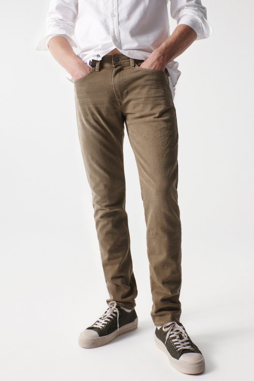 COLOURED SLIM JEANS WITH WORN EFFECT