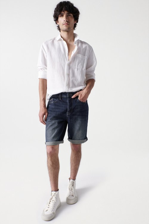 Regular denim shorts with worn effect