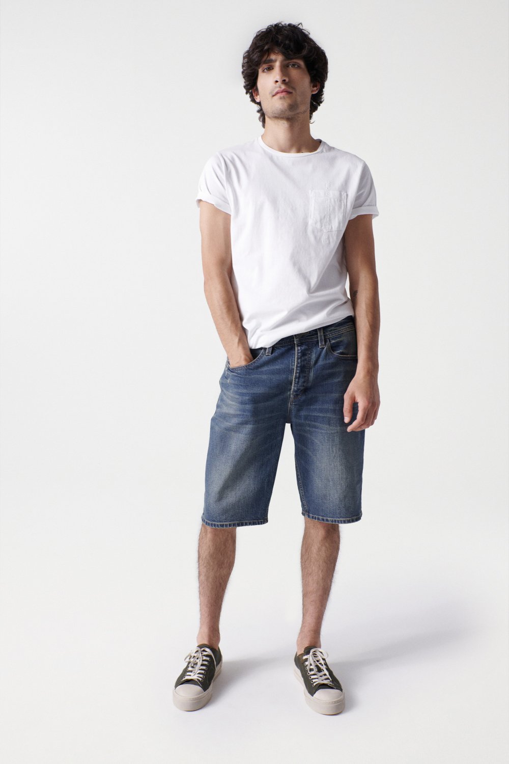 Regular denim shorts with worn effect - Salsa