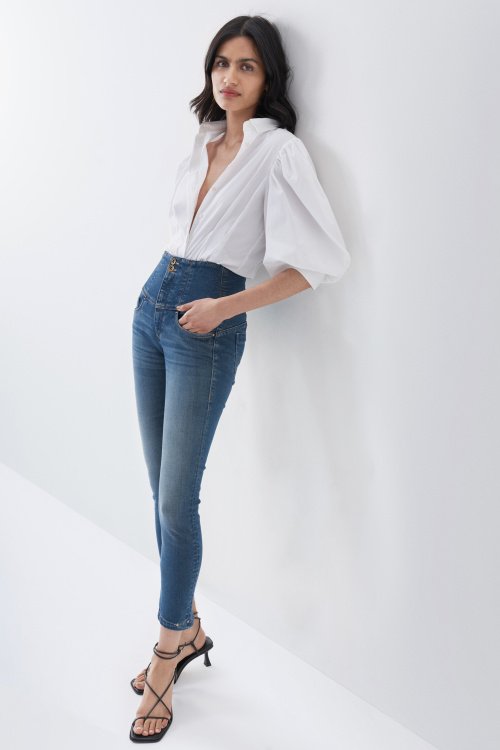 Cropped Diva-Jeans, Skinny, schlankmachende Wirkung, mit Stickerei