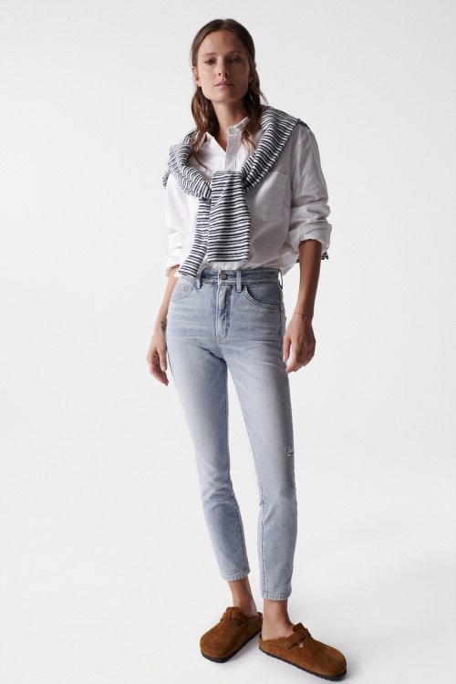Cropped Push In Secret Glamour-Jeans, Skinny-Schnitt, mit naturfarbenem Detail