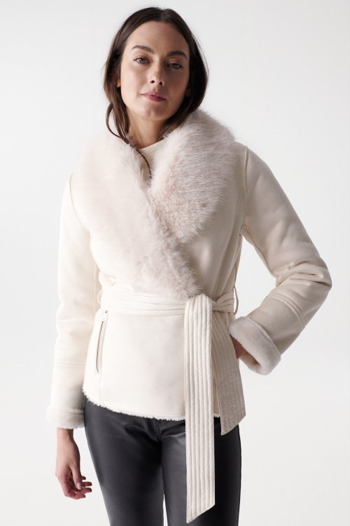 WRAPOVER JACKET WITH FUR