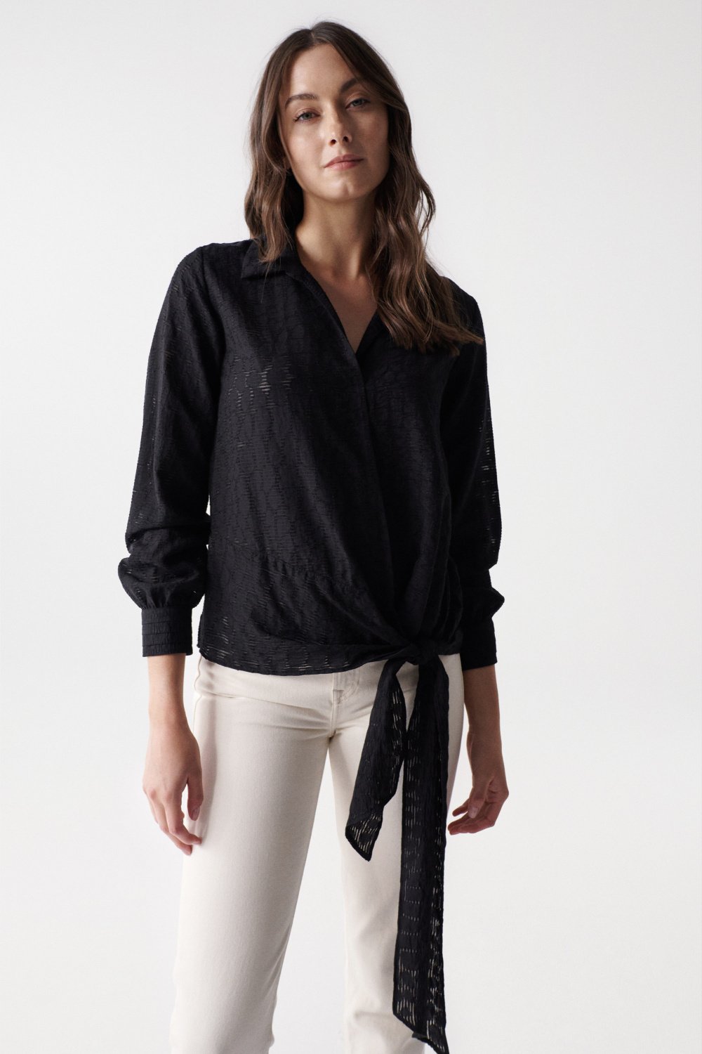 Textured blouse with bow - Salsa