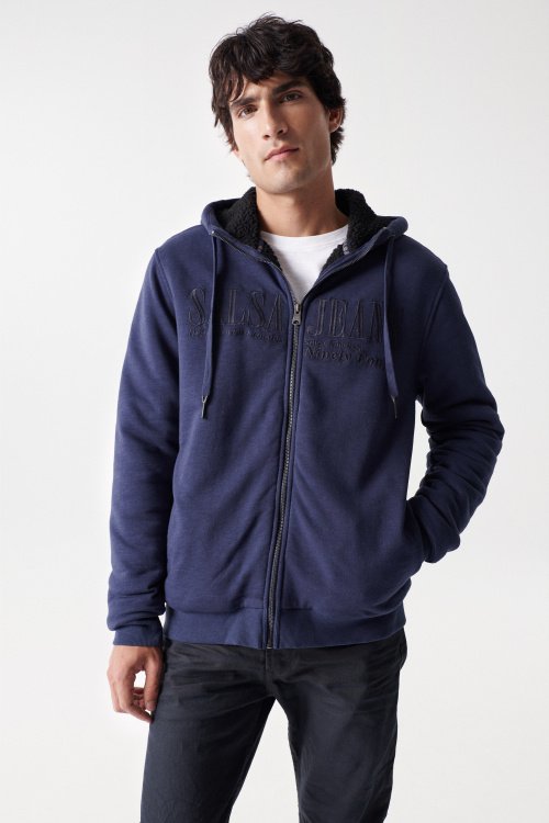 Cotton zip-up hoodie with fur-lined interior
