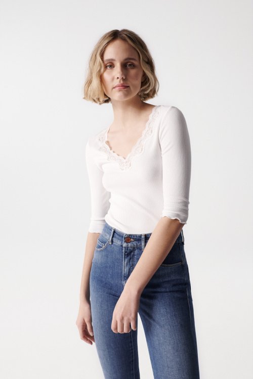 Top with lace at the neckline