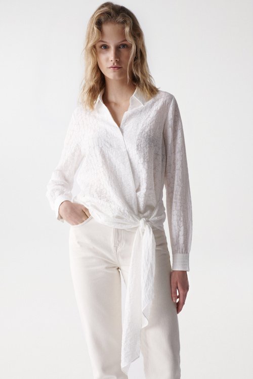 Textured blouse with bow