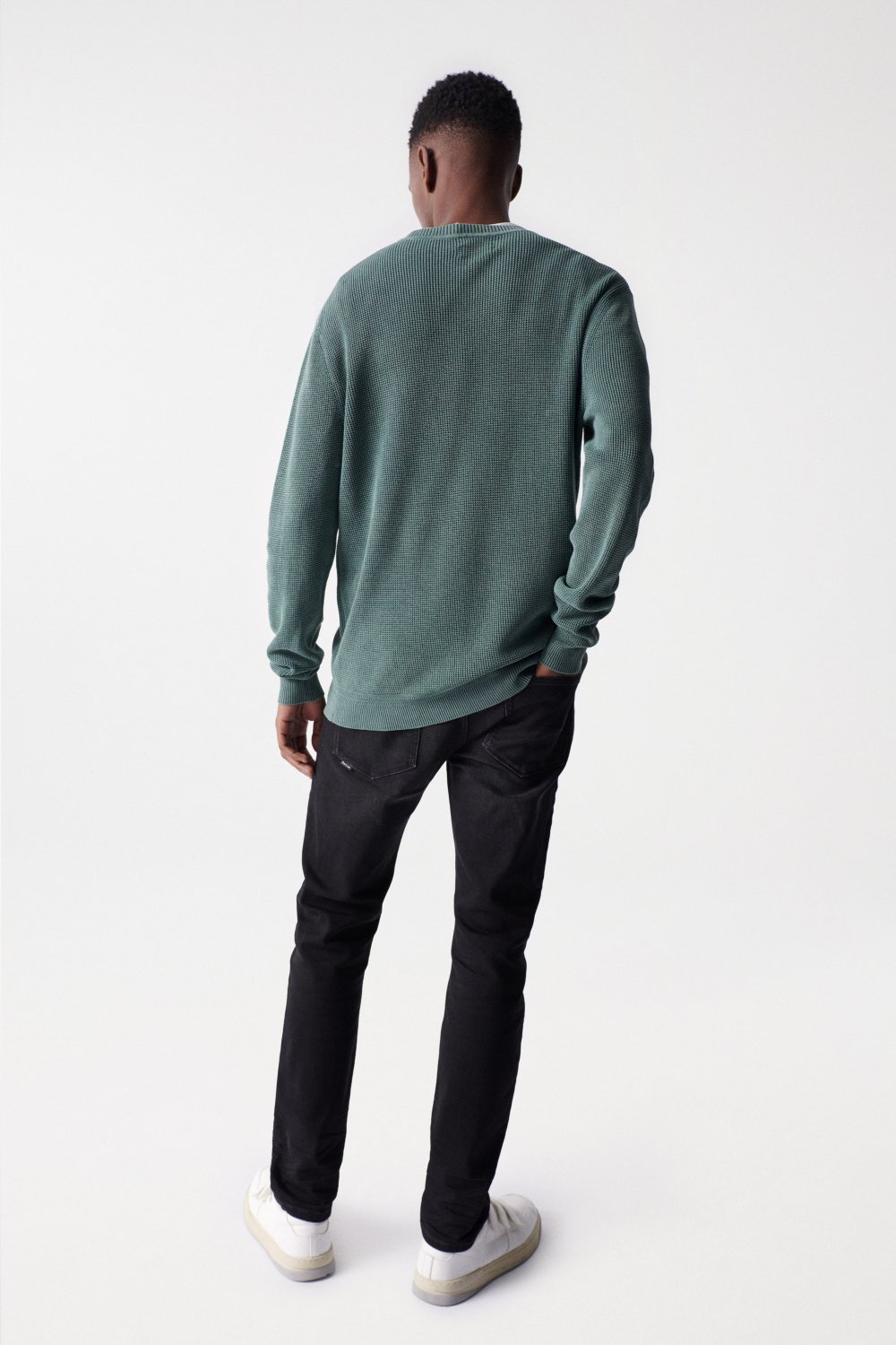 Knitted jumper with pocket and wash effects - Salsa