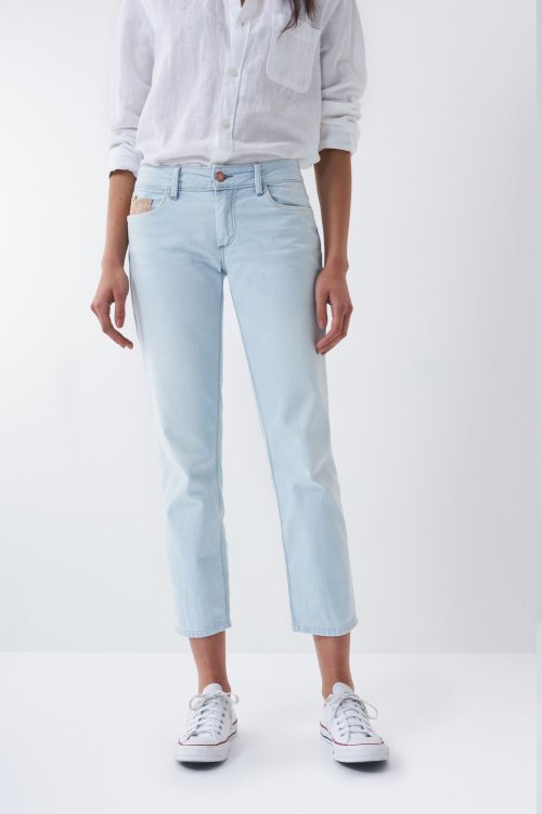 Push Up Wonder cropped slim bleached jeans with pocket detail