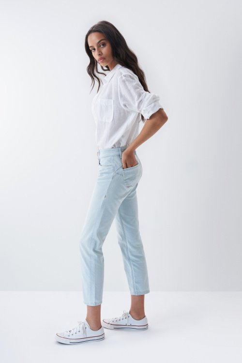 Push Up Wonder cropped slim bleached jeans with pocket detail