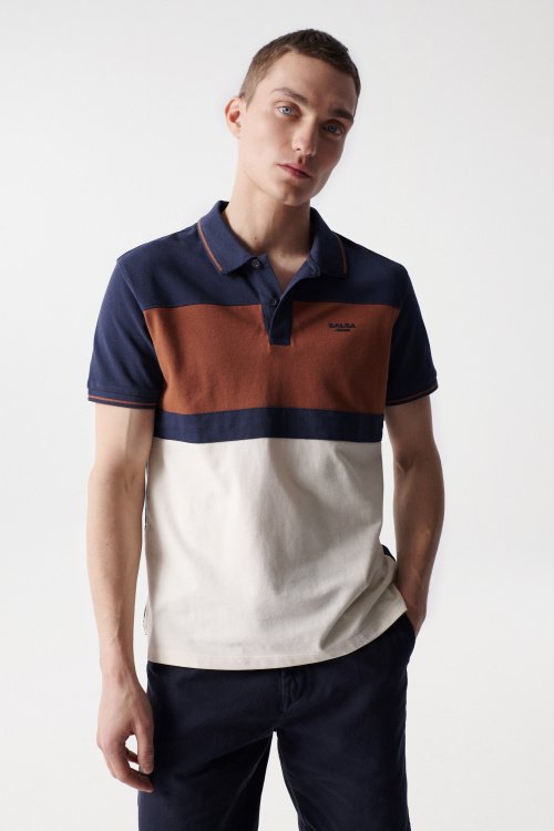 Tricolour polo shirt with stripe detail