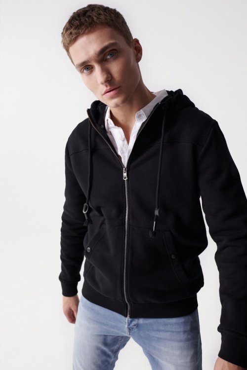 PADDED HOODIE IN MIXED FABRICS