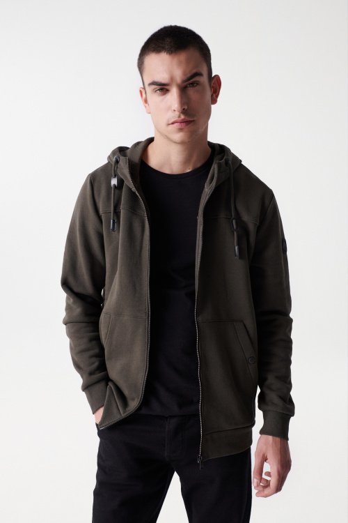 PADDED HOODIE IN MIXED FABRICS