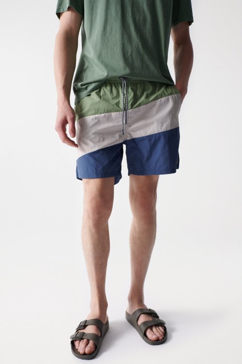 Tricolour swimming shorts with drawstring