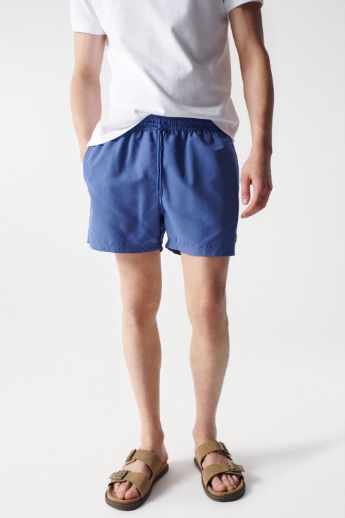 Blue swimming shorts with drawstring