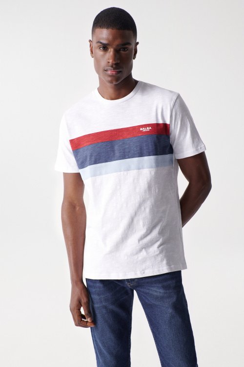 T-Shirt mit dreifarbigem Aufdruck