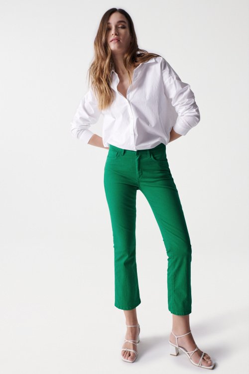 GREEN PUSH UP DESTINY CROPPED FLARE JEANS