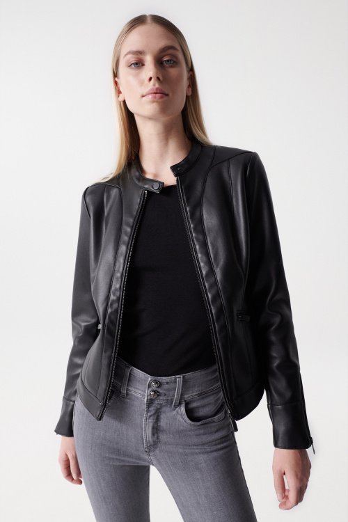 Slim leather effect jacket