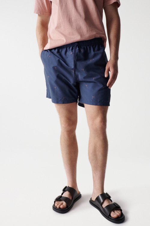 SWIMMING SHORTS WITH PRINT DESIGN AND DRAWSTRING