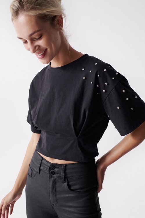 T-shirt with glitter detail on one sleeve