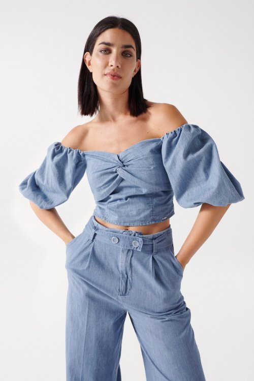 SHORT TOP WITH BALLOON SLEEVES