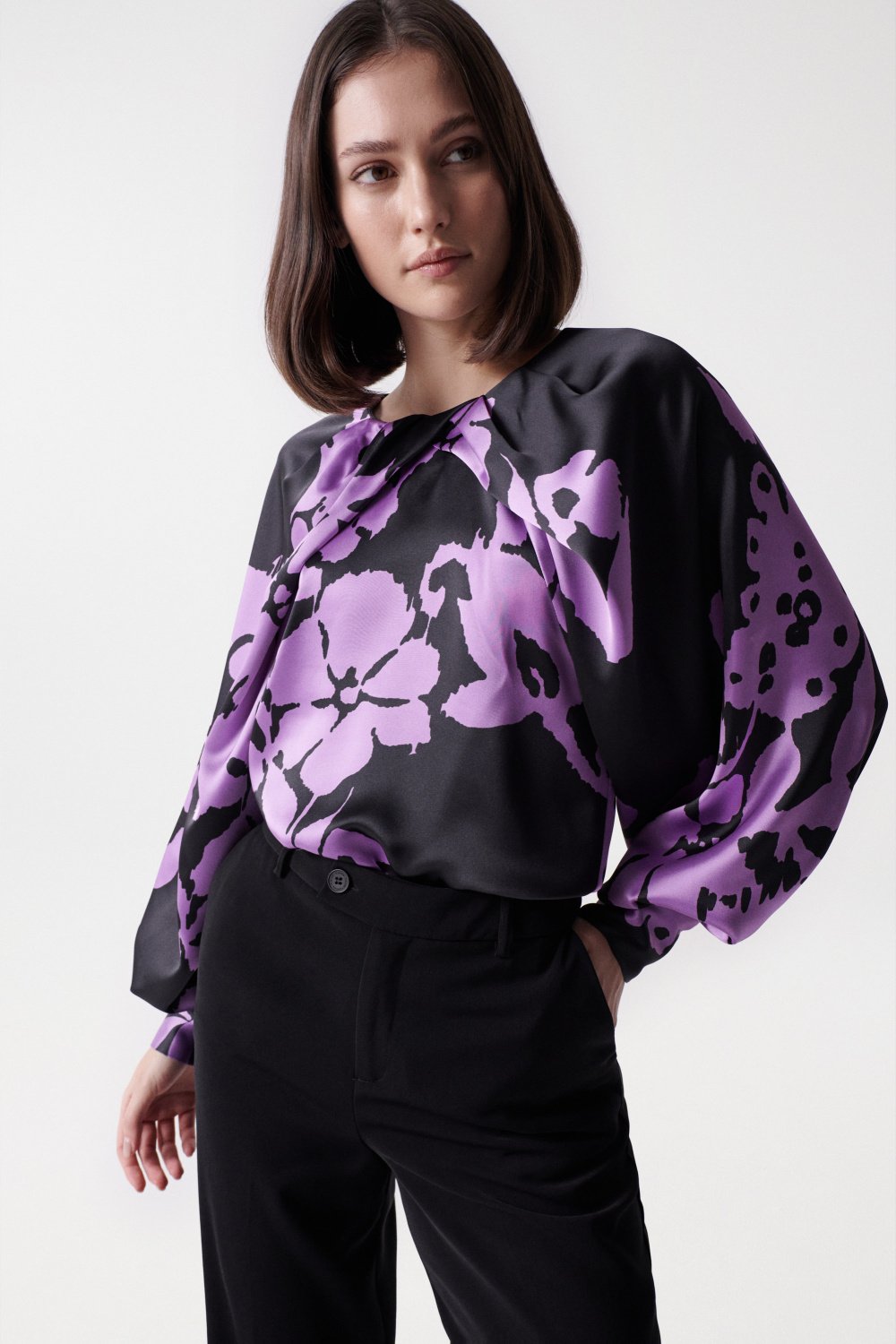 Satin-feel blouse with floral print - Salsa