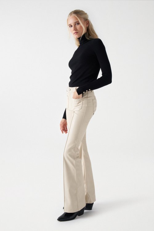 LEATHER EFFECT DESTINY PUSH-UP FLARE TROUSERS