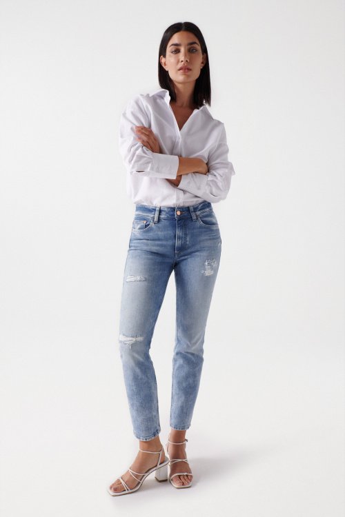 Destiny Push Up-Jeans mit Wascheffekten und Rissen