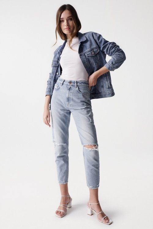 TRUE CROPPED SLIM RIPPED JEANS