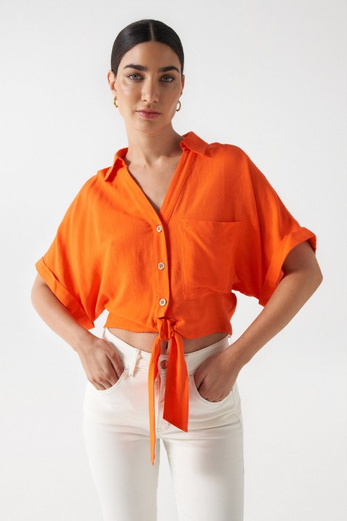 LINEN SHIRT WITH FRONT KNOT