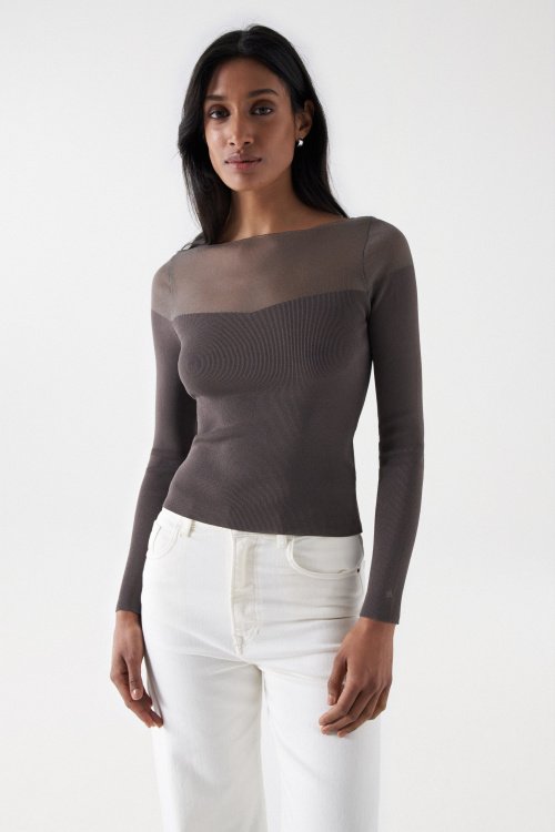 TOP WITH SEE-THROUGH NECK AND SLEEVES