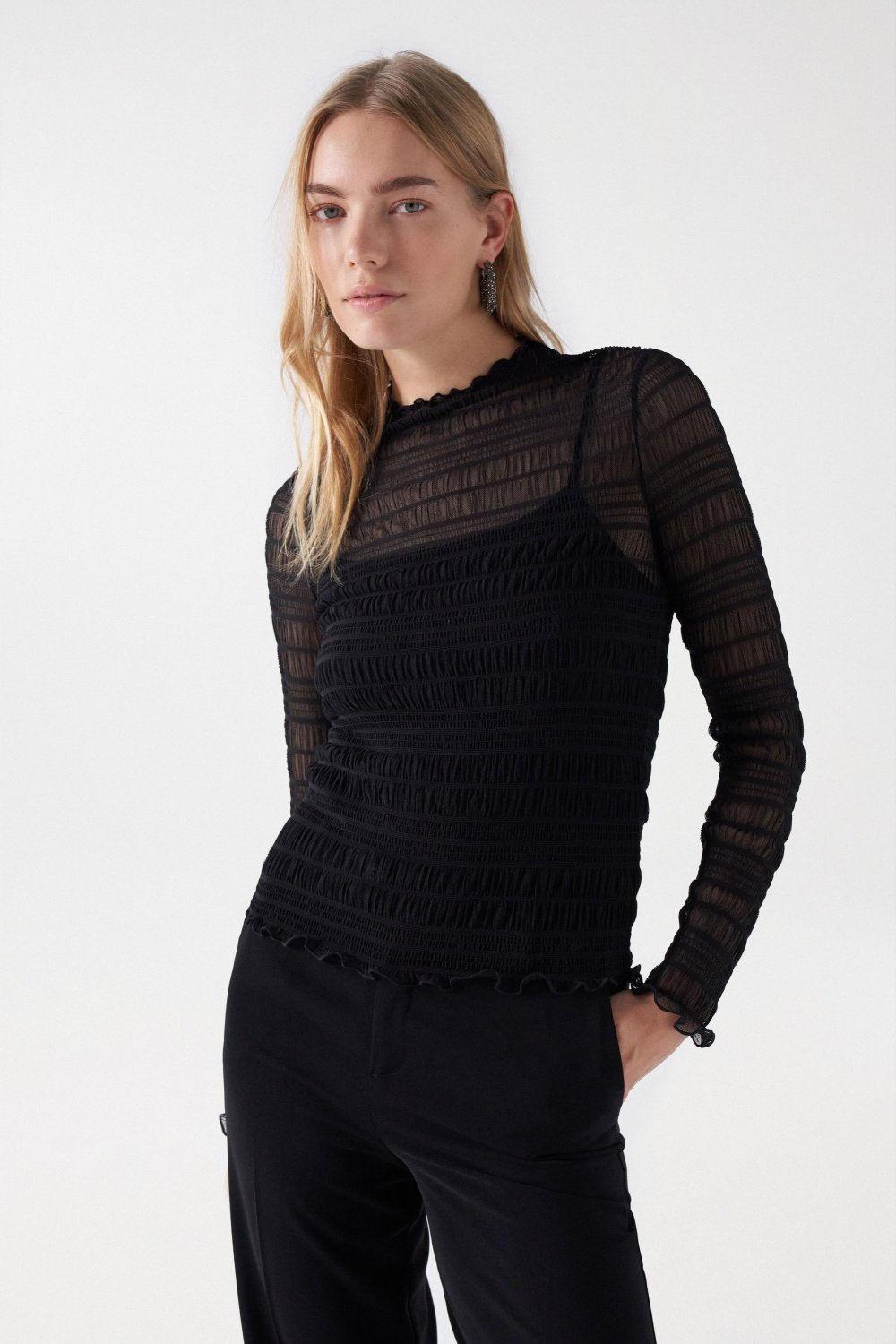 TOP WITH SEE-THROUGH NECK AND SLEEVES - Salsa