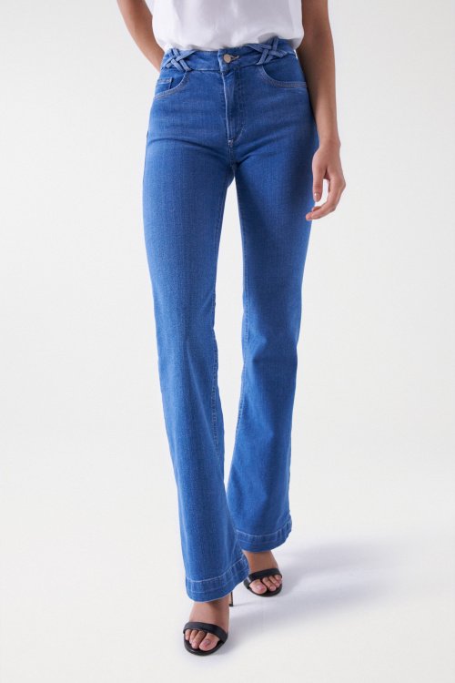 DESTINY PUSH UP FLARE JEANS WITH CROSSED BELT LOOPS