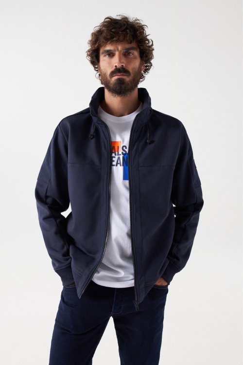 SWEATSHIRT WITH ZIP AND TECHNICAL FABRIC DETAILS