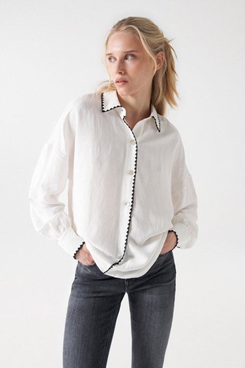 LINEN SHIRT WITH EMBROIDERED DETAIL