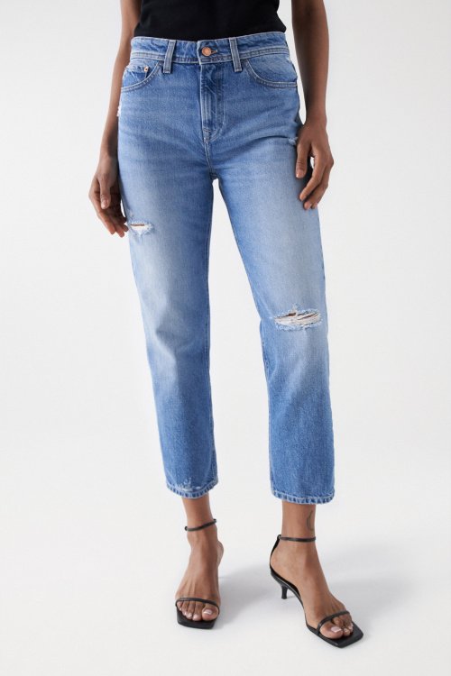 TRUE CROPPED SLIM RIPPED JEANS