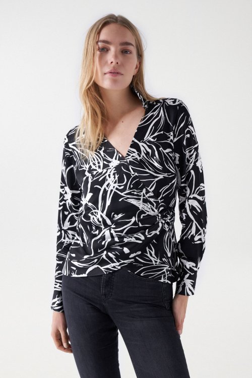 SATIN-FEEL BLOUSE WITH FLORAL PRINT