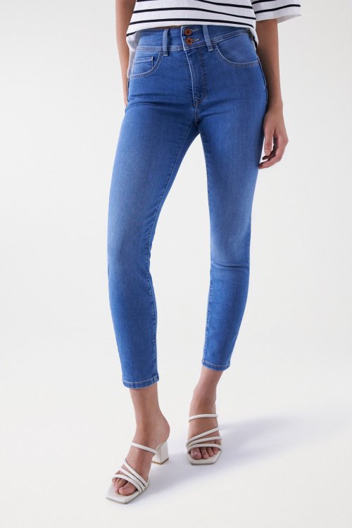 Jeans secret push in slim efeito lavado, Jeans de mulher