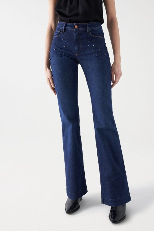 DESTINY PUSH UP FLARE DENIM JEANS WITH PEARLS