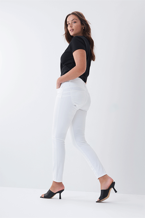 Secret push in skinny white jeans