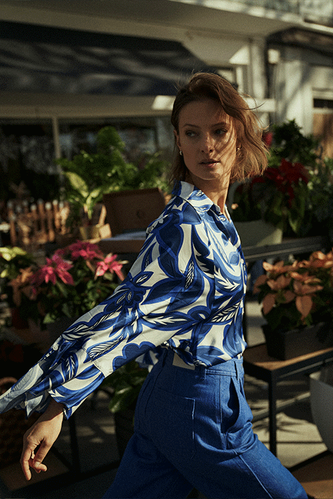 SATIN-FEEL SHIRT WITH FLORAL PRINT